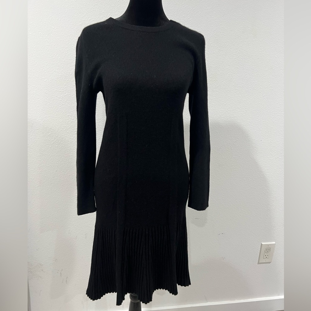 NWT - Joie - Wool Cashmere Blend - Black Ribbed Midi Dress - Pleated Hem - L